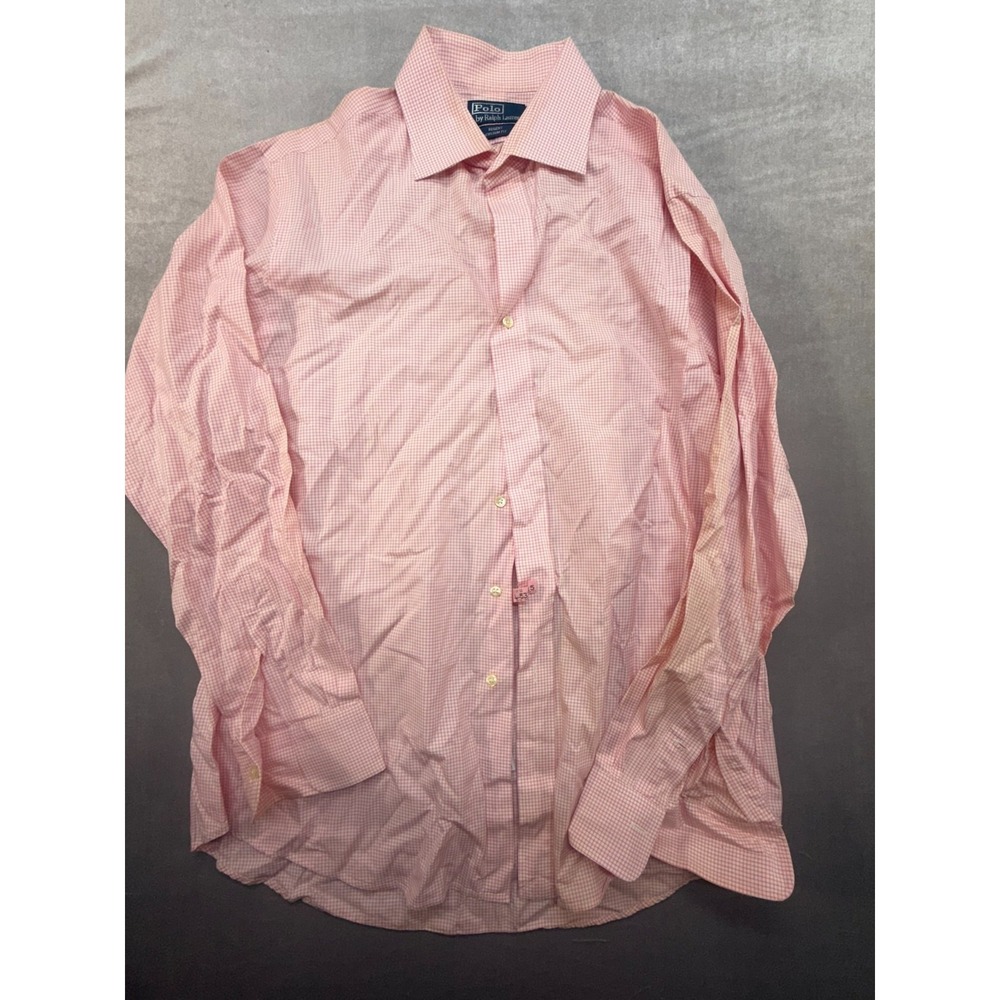 Polo Ralph Lauren Mens‎ Dress Shirt Plaid Pattern Pink Size 17 34/35